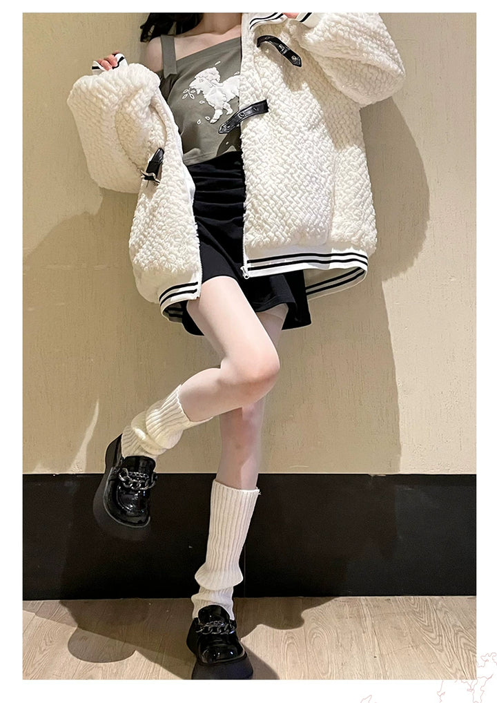 Kawaii Winter Coat Bunny Ears Fur Coat Skirt Set 40242:664238