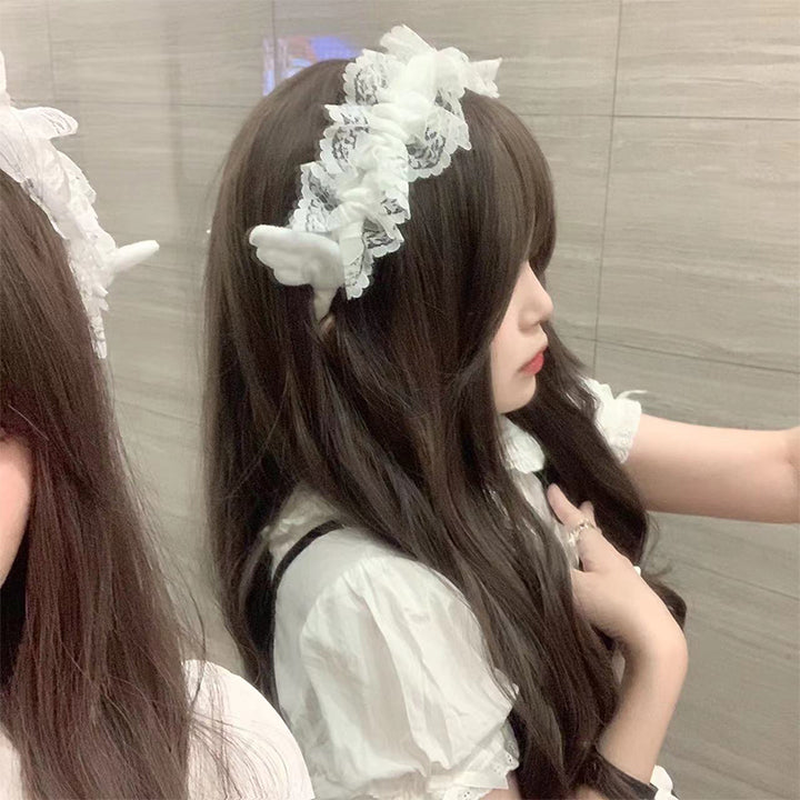 Jirai Kei White Black Angel Wings Lace Headband 21680:313372