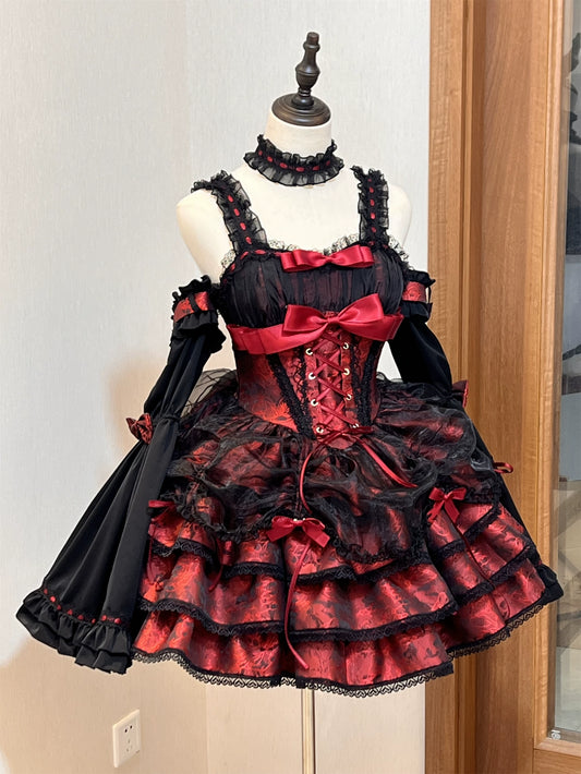 Ballet Lolita Dress Subculture Sweet Spicy Lolita Dress (L M S XL / Black-red) 35312:493032