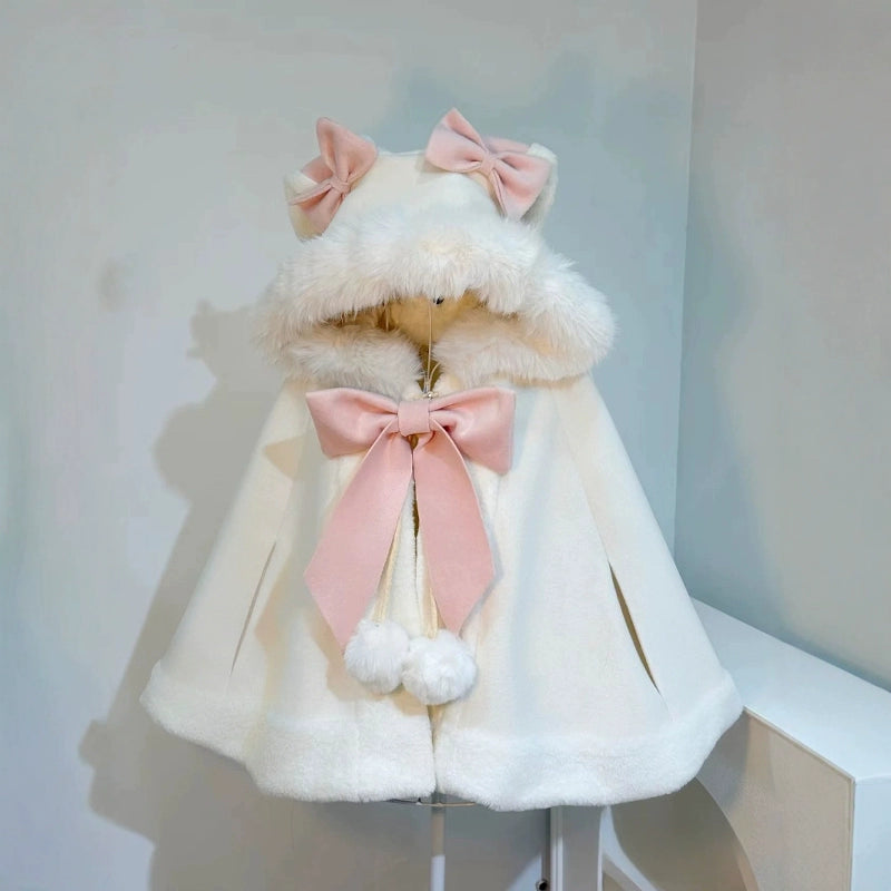 Sweet Lolita Coat Kawaii Ribbon Bunny Ear Cape For Winter 40290:678300