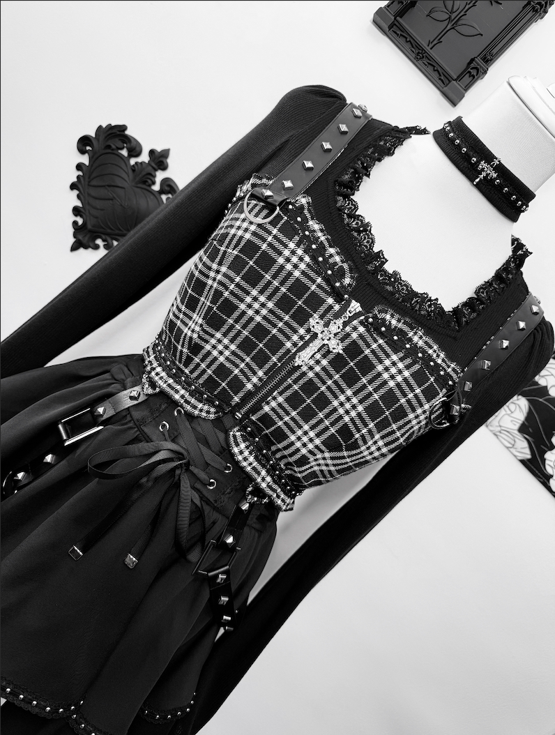 Jirai Kei Skirt Outfit, Top With Detachable Camisole (L M XL / Pre-order) 44809:822677