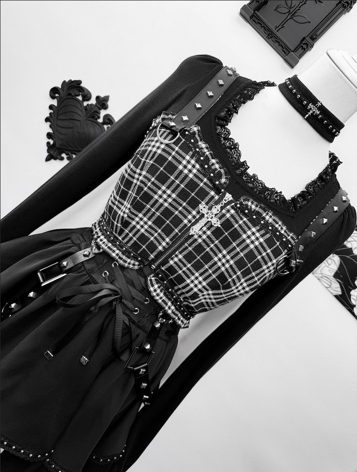 Jirai Kei Skirt Outfit, Top With Detachable Camisole (L M XL / Pre-order) 44809:822677