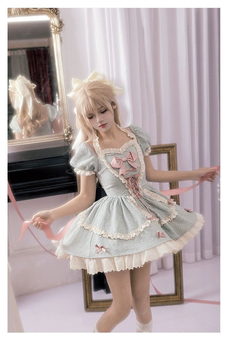 Sweet Lolita Dress Heart-shaped Neckline Puff Sleeves OP 38070:609080