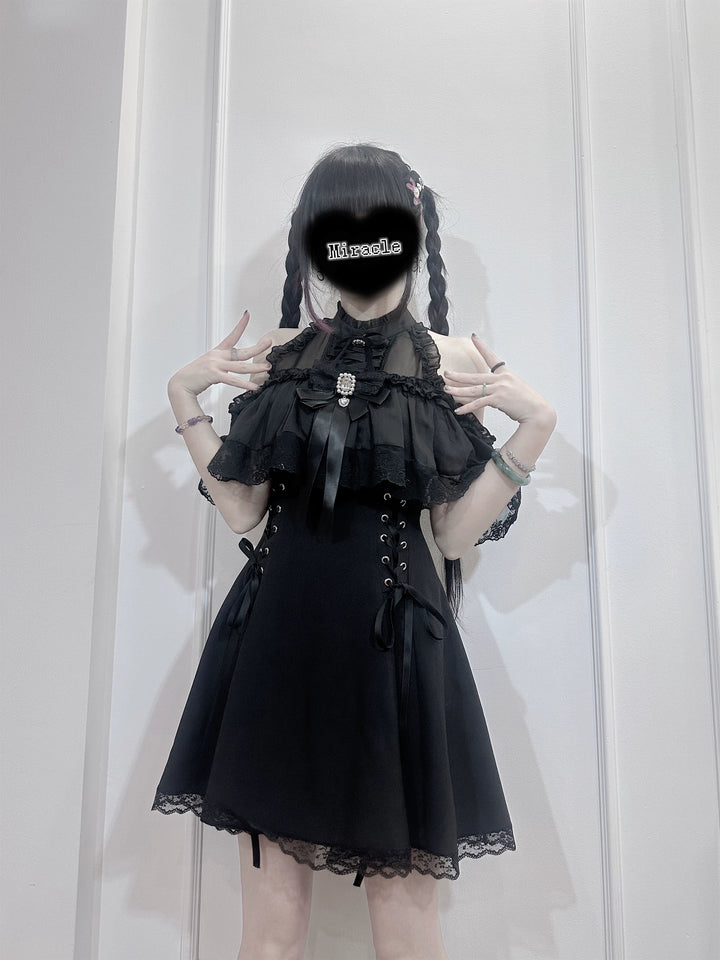 Seiso Kei Open-Shoulder Dress, Lace Details 44745:821862