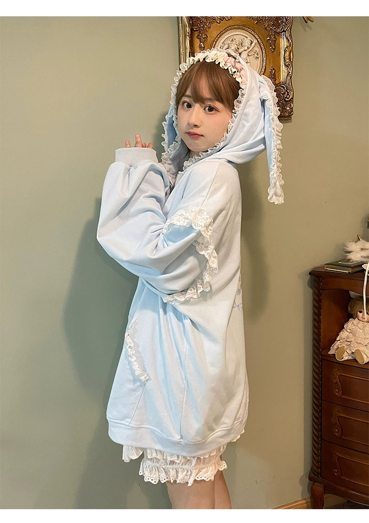 Fairy Kei Bunny Ears Hoodie Lace Coat Multicolor 22654:345476