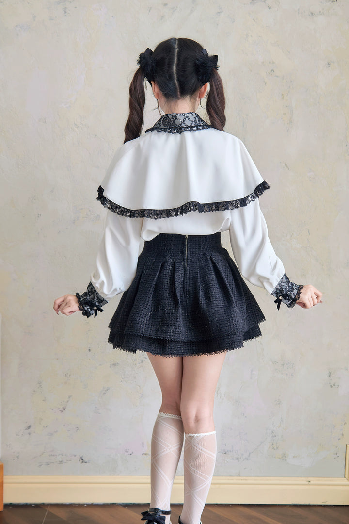 Jirai Kei Blouse Cape Style Blouse Lace Trim Shirt 41438:703126