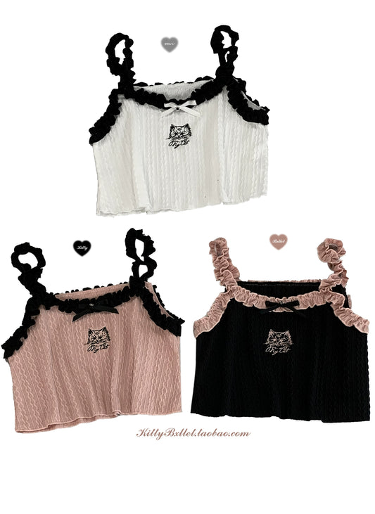 Japanese Style Ryousangata Fashion Pink Top Cat Pattern 21816:316174