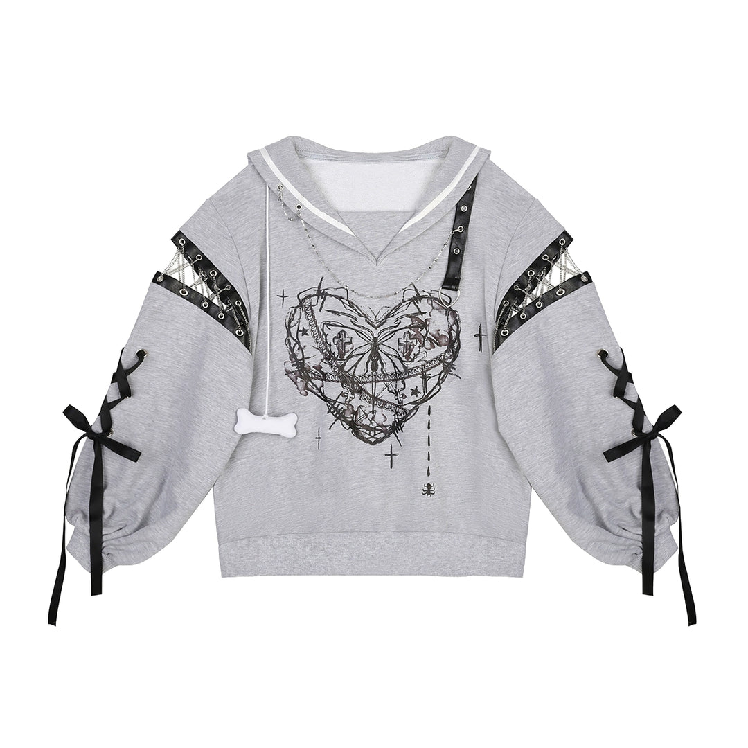 Jirai Kei Outfit Set Gothic Sailor Collar Sweatshirt Set (L M S) 35762:517374 (L M S) 35762:517374