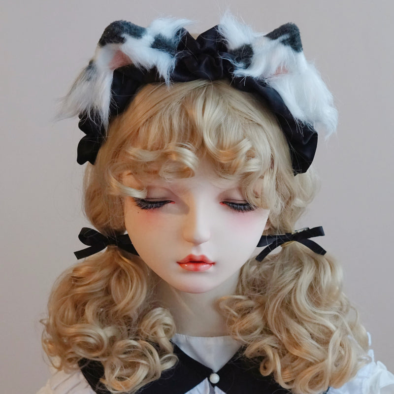 Lolita Headwear Handmade Cat Ears Hairband Black White Bow (14) 28946:332716 (14) 28946:332716