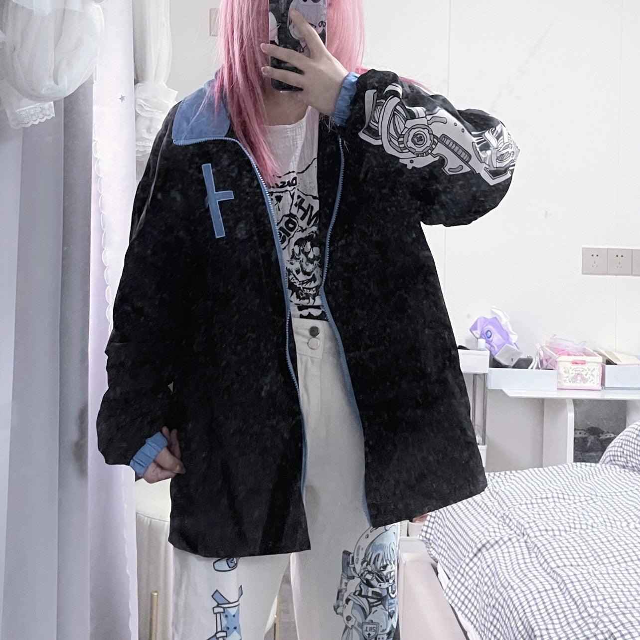 Plus Size Jirai Kei Coat Subculture Black White Jacket 33988:484992