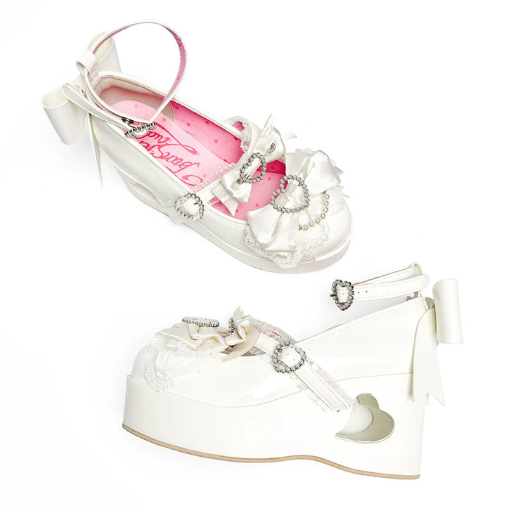 Sweet Lolita Platform Shoes, Bow and Heart-Shaped Pearl (35 36 37 38 39 40 41) 45357:846100