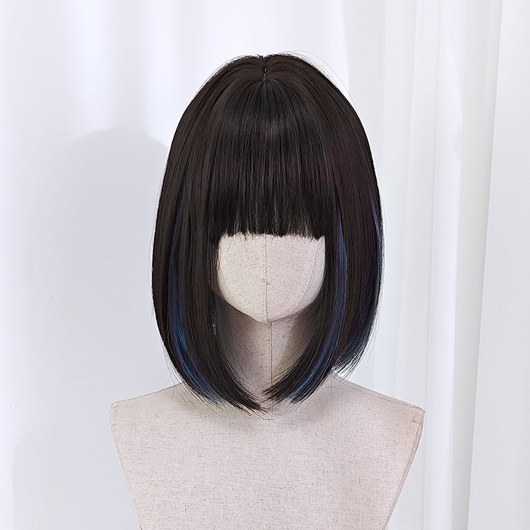 Jirai Kei Wig E-Butterfly Girl Blue Dark Brown Short Hair Wig 22044:366050 22044:366050