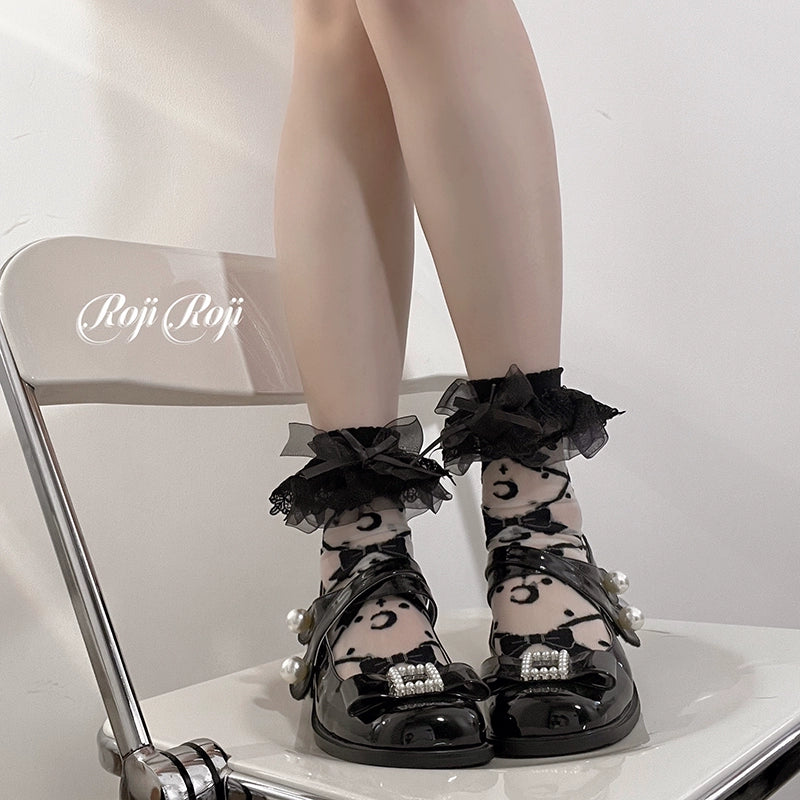 Lolita Socks Lace Black White Socks Thin Short Socks (Black) 22796:339594 (Black) 22796:339594