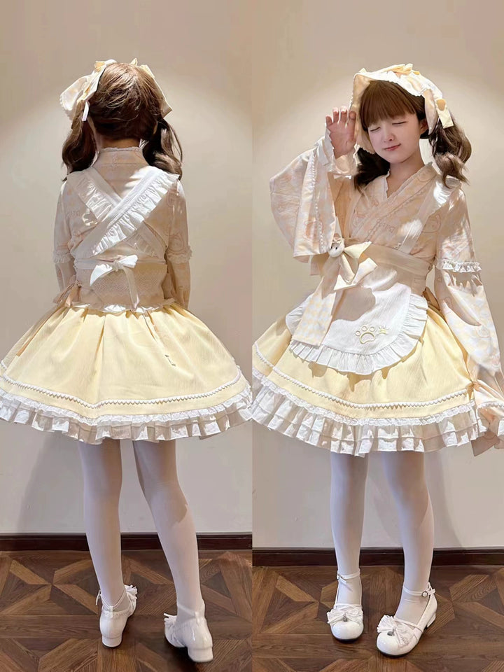 Kimono Lolita Plaid Princess Sleeve Shirt Kawaii Skirt Set 38964:606806