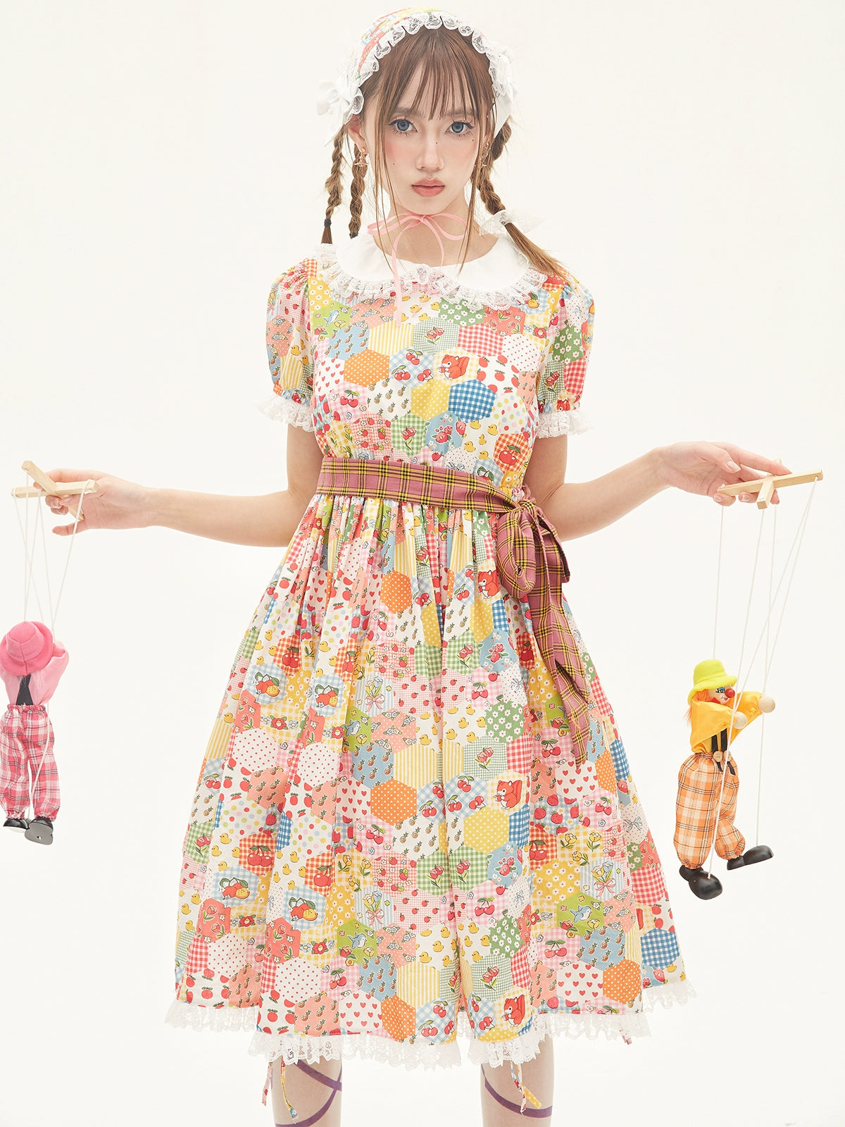 Sweet Lolita Dress Kidcore Floral Dress Drawstring Dress 36156:543128
