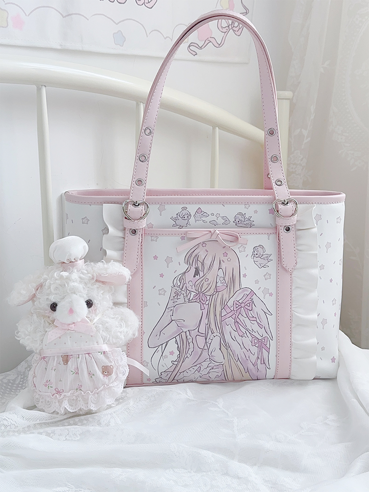 Kawaii Bag Pink Tote Bag Anime Girl Print Shoulder Bag 42229:733287