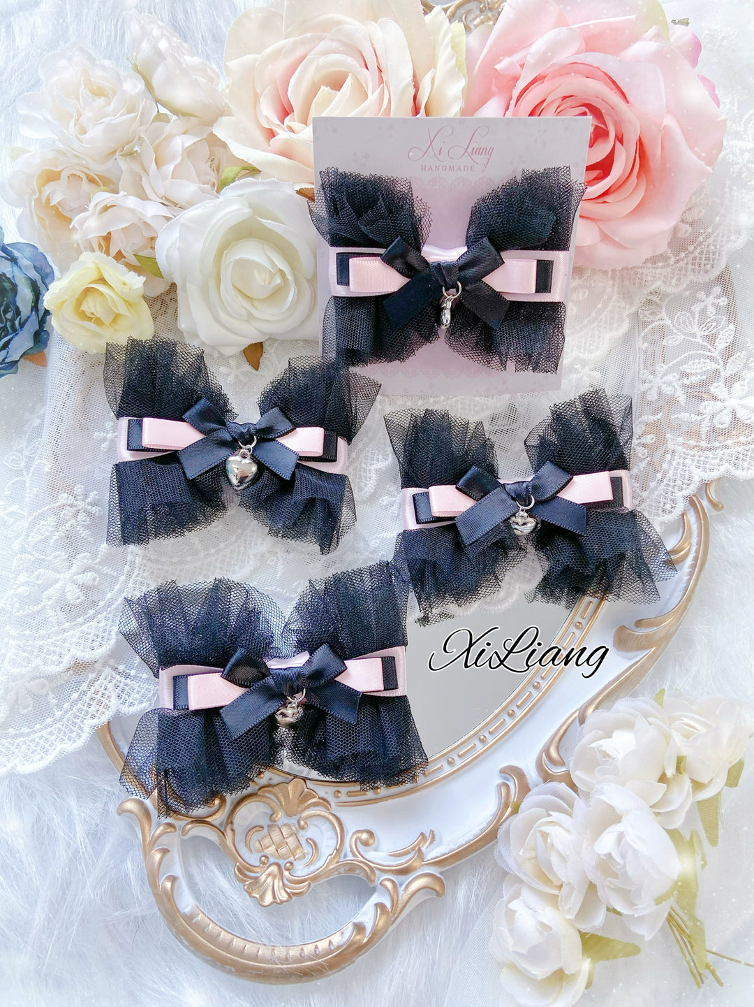 Jirai Kei Hair Clip Pink And Black Bowknot Headdress 39106:634200