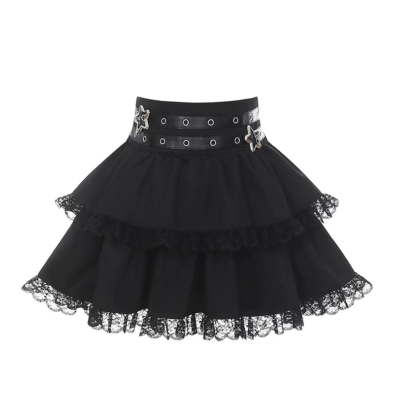 Halter Neck Punk Bunny Print T-shirt, Layered Star Skirt (L M S) 45361:851456