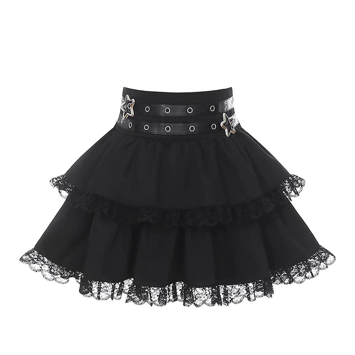 Halter Neck Punk Bunny Print T-shirt, Layered Star Skirt (L M S) 45361:851456