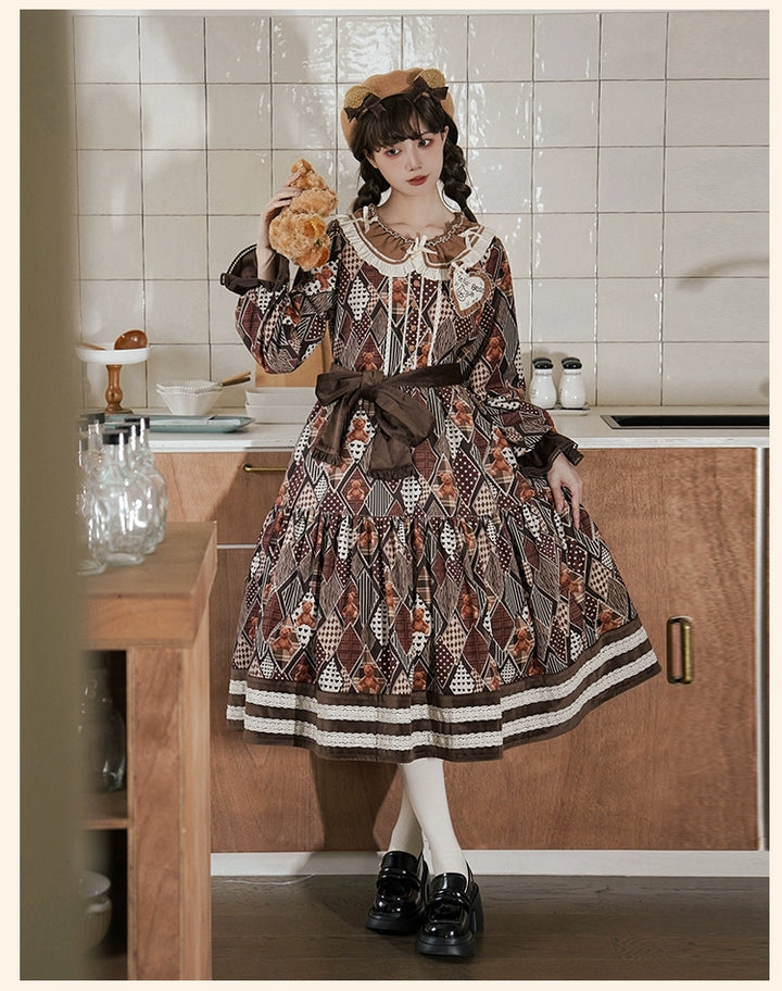 Lolita Dress Bear Embroidered Long Sleeve Dress And Vest 32068:382248 32068:382248