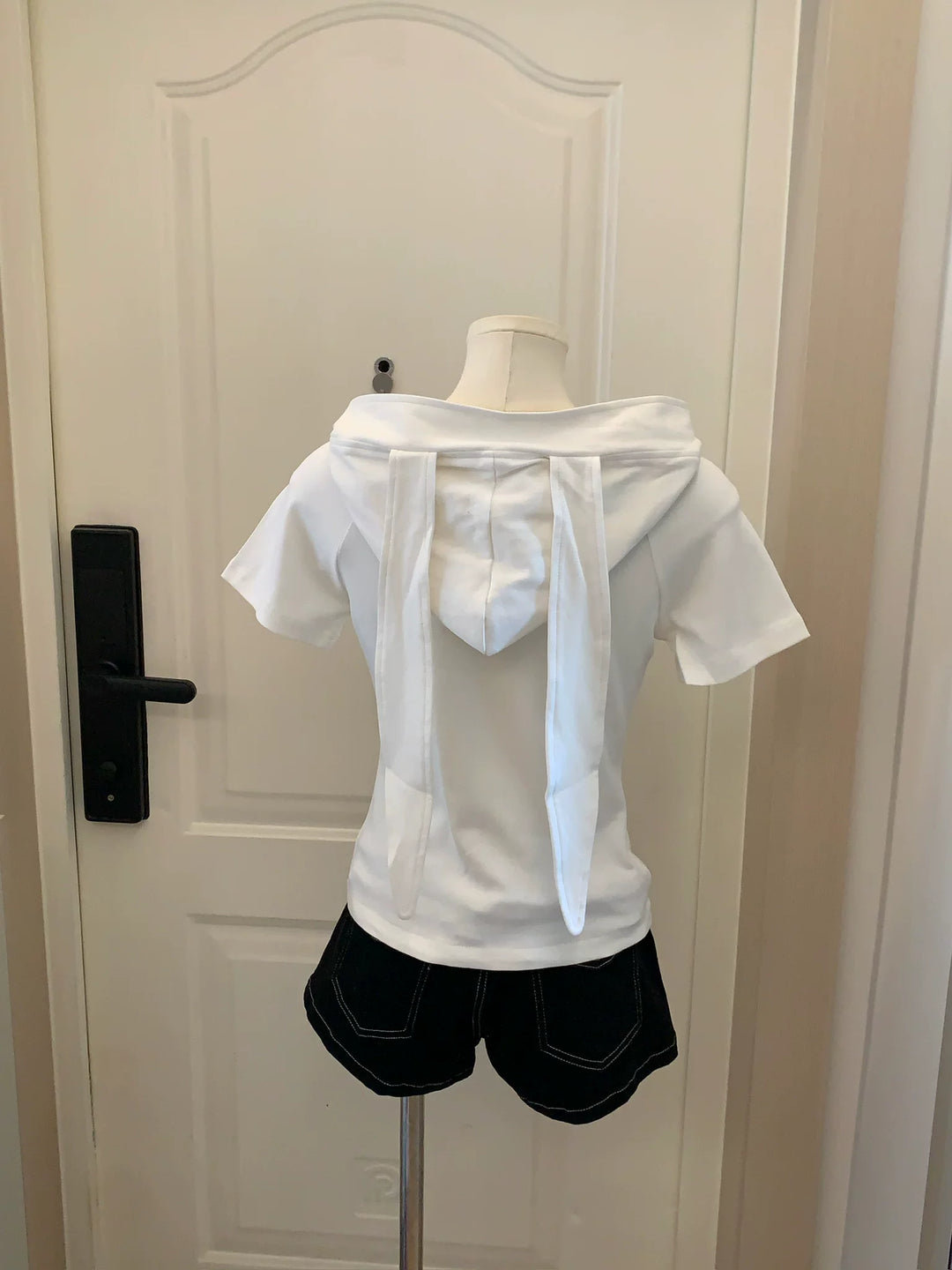 Kawaii Short Sleeve T-shirt, Bunny Ear Hooded Design 45642:856616