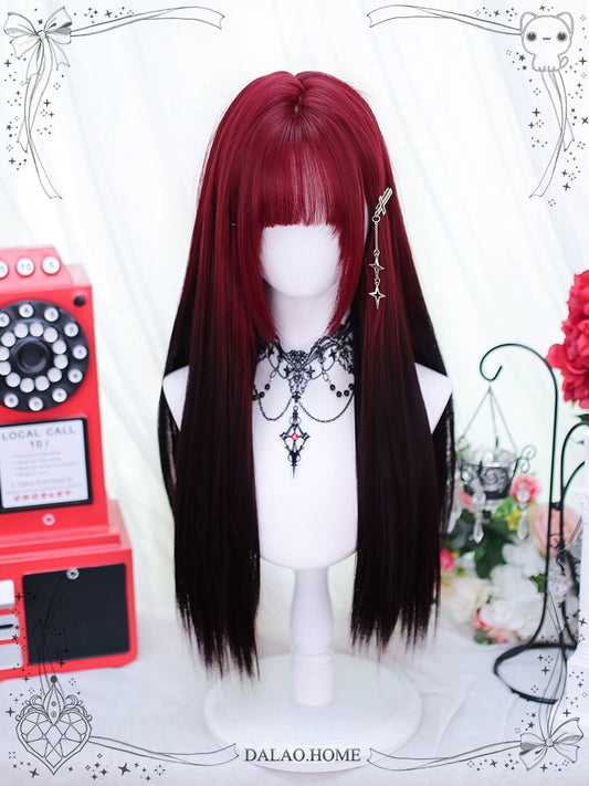 Lolita Wig Y2K Long Staight Wig Red Black Gradient Wig 35608:500800