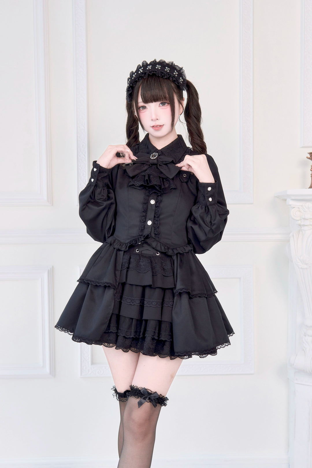 Light Gothic Blouse, Long Tiered Hem, Back Shirring 43588:780724