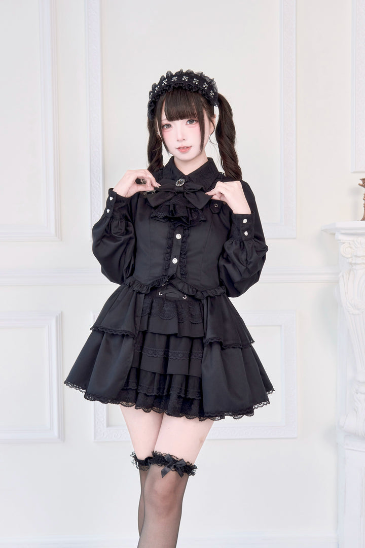 Light Gothic Blouse, Long Tiered Hem, Back Shirring 43588:780724