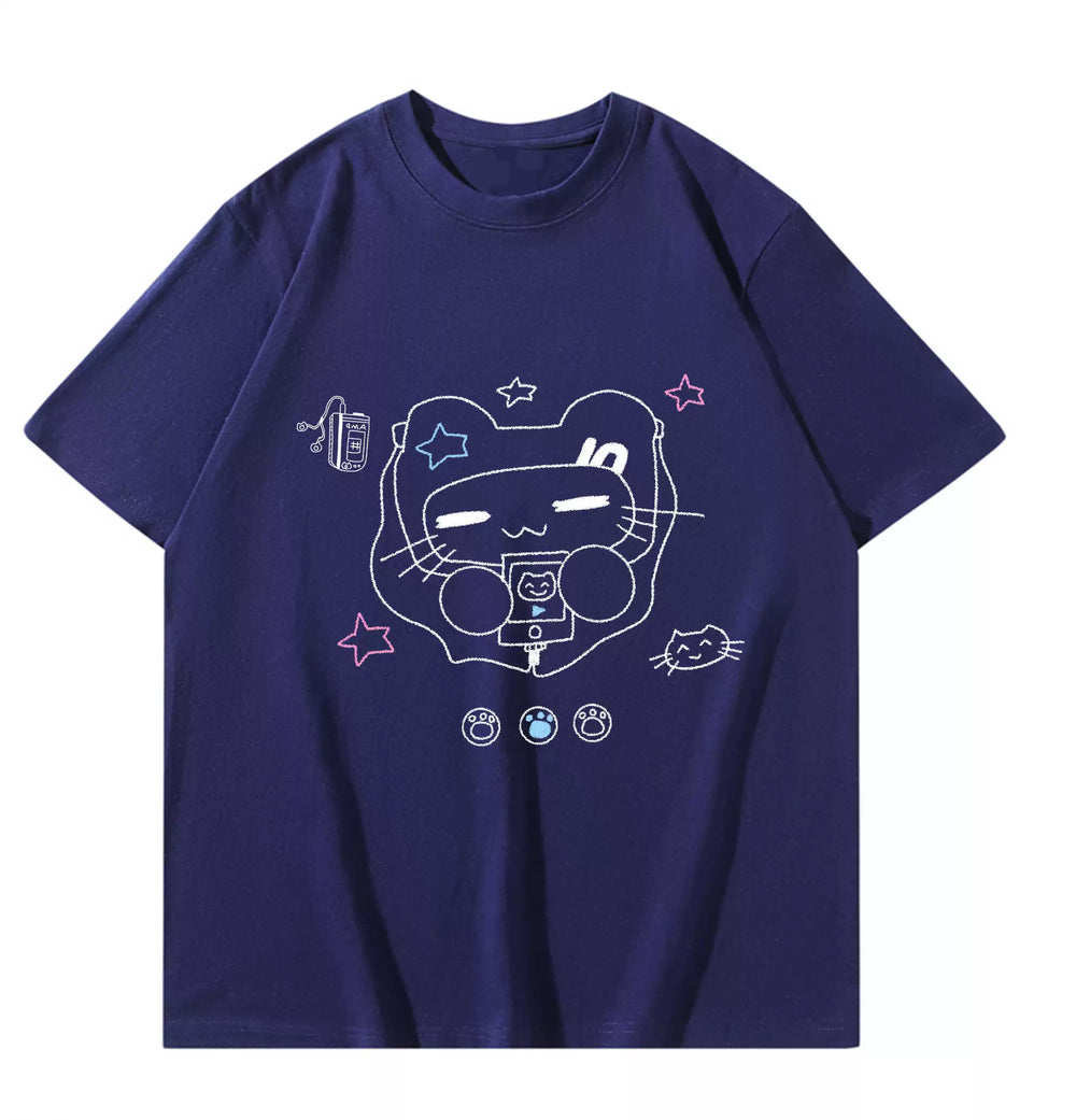 Kawaii T-shirt Cat Printed Cotton Top Versatile T-shirt (2XL 3XL L M S XL) 38102:579136