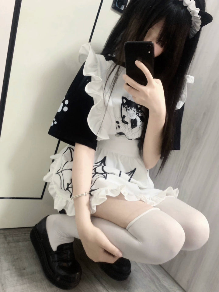 Yami Kawaii Apron Spider Wet Print White Pinafore 37276:553688