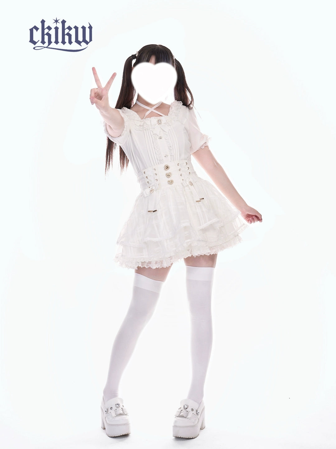High-Waist Ryousangata Skirt, Tiered Ruffles 43612:780900