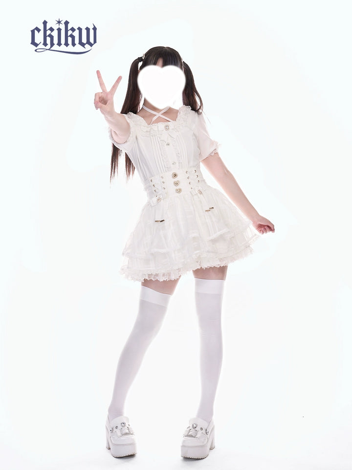 High-Waist Ryousangata Skirt, Tiered Ruffles 43612:780900