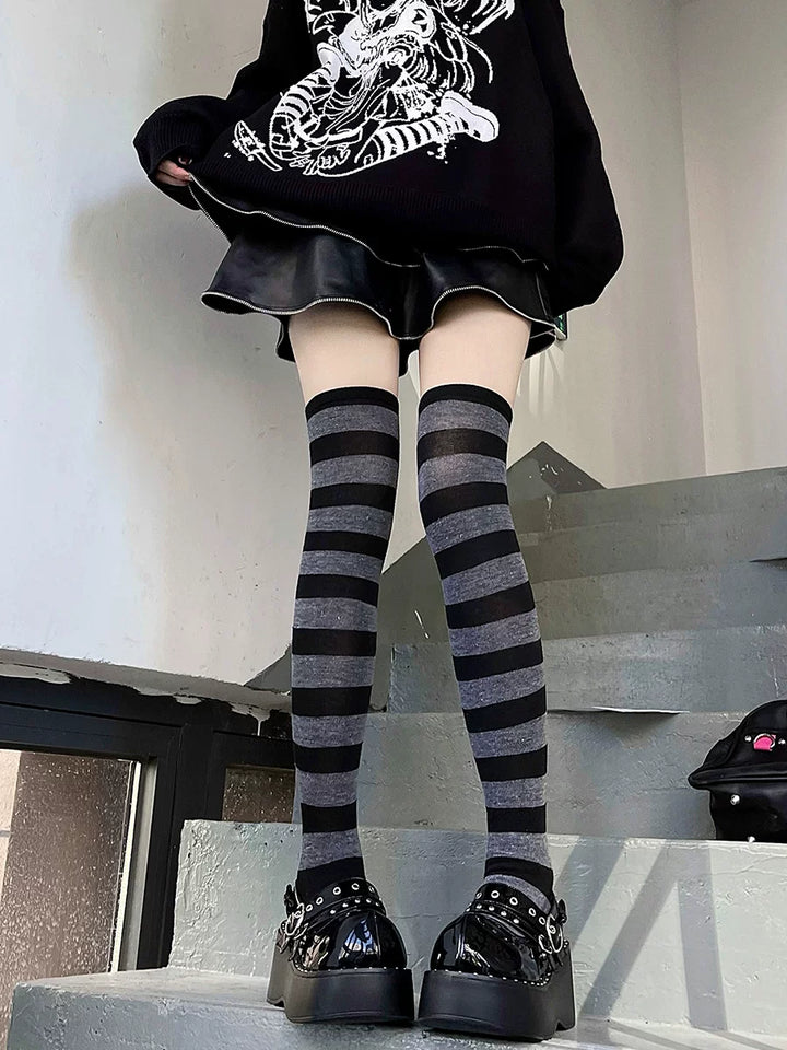 Punk Knee-High Striped Socks, Multiple Colors 45199:839620