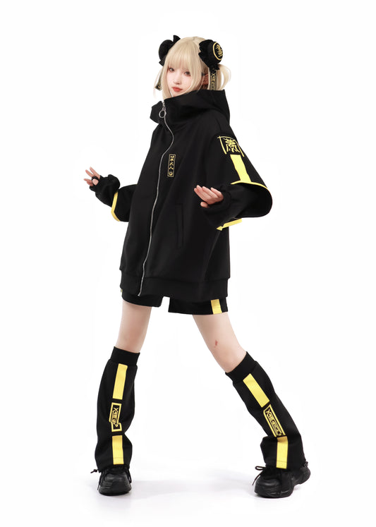 Jirai Kei Coat Black Yellow Plus Size Sports Set Night Glow Edition 29698:358454