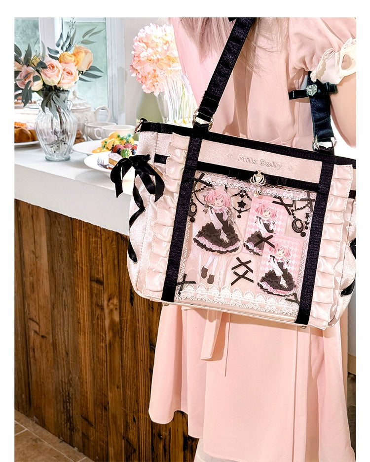 Large-Capacity Ita Bag, Clear Window Front + Rhinestones 43231:779321