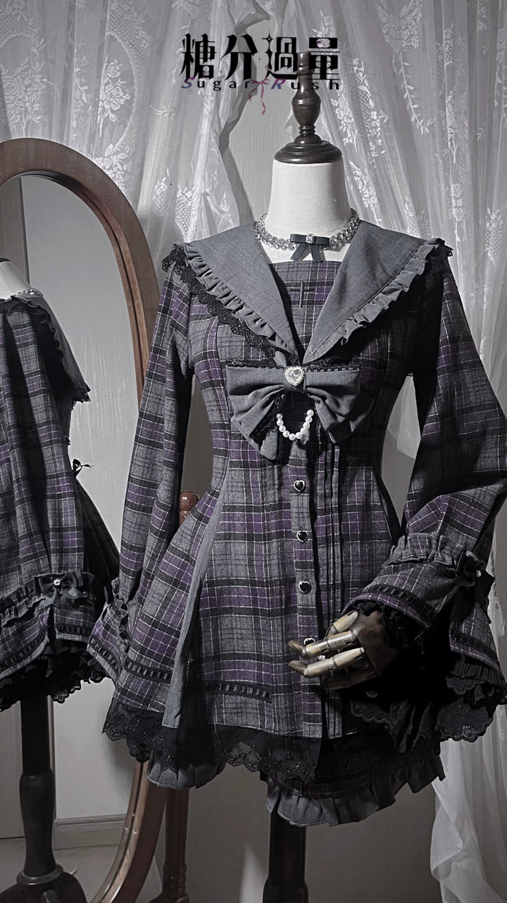 Plaid Jirai Kei Dress Set, Shorts with Side Pockets 44330:805044