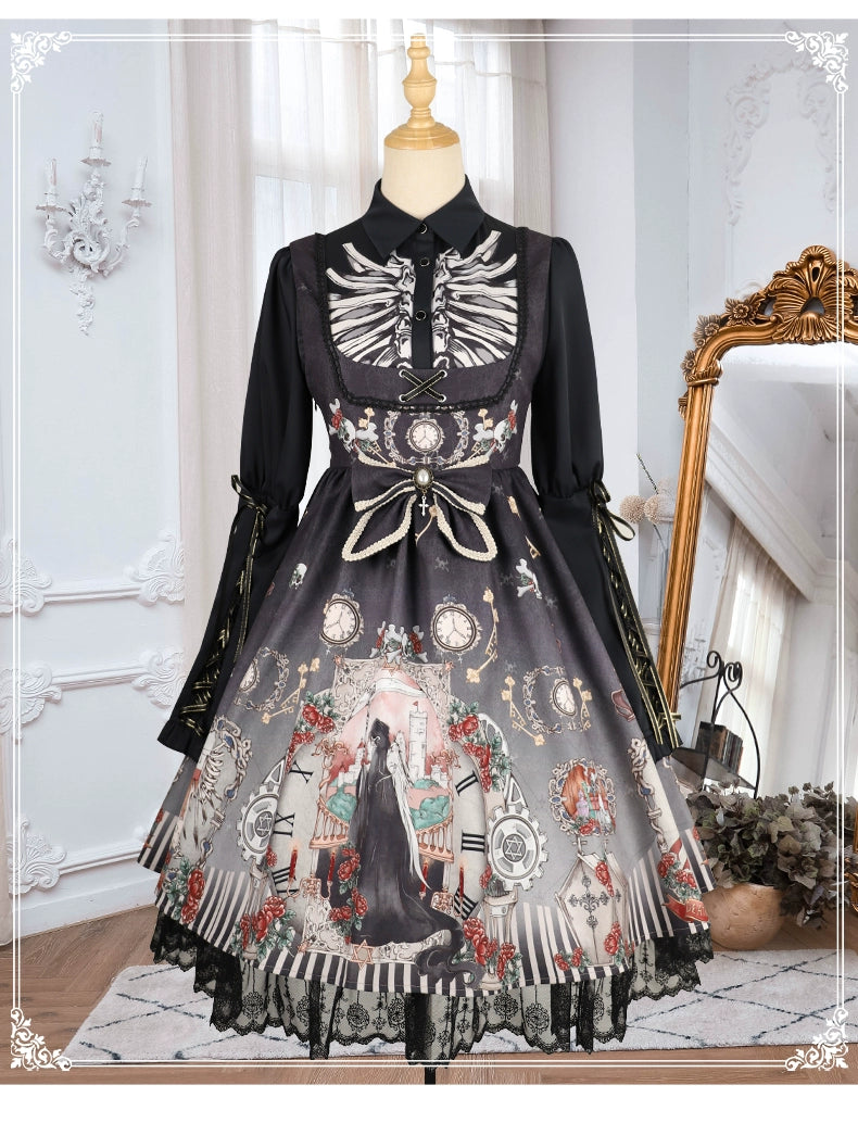 Gothic Lolita Dress Set Black White Lolita Blouse Dress Set 35536:495646