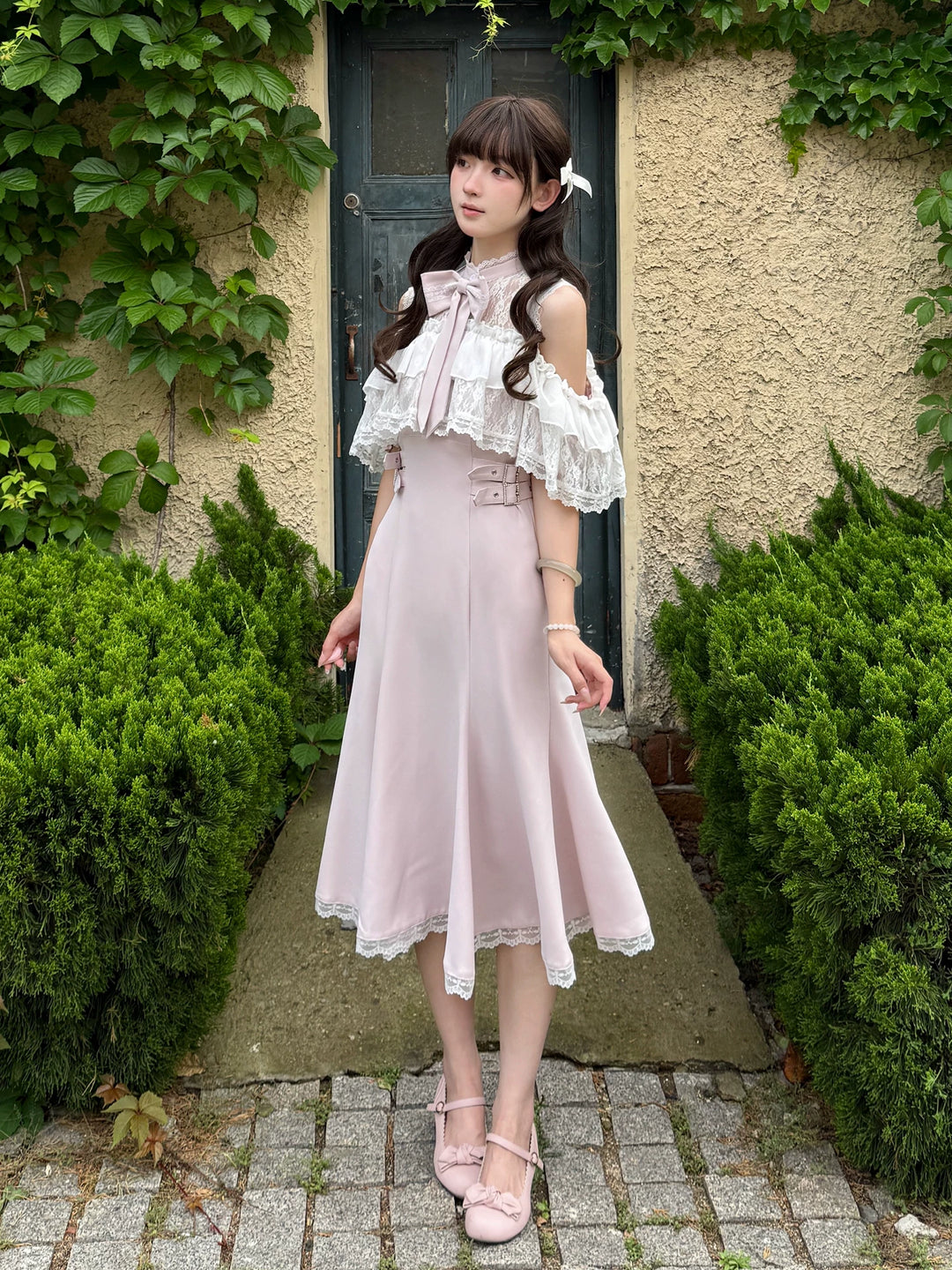 Seiso Kei Mermaid Flared Dress, Upper Lace Flounce Hem 45635:857883