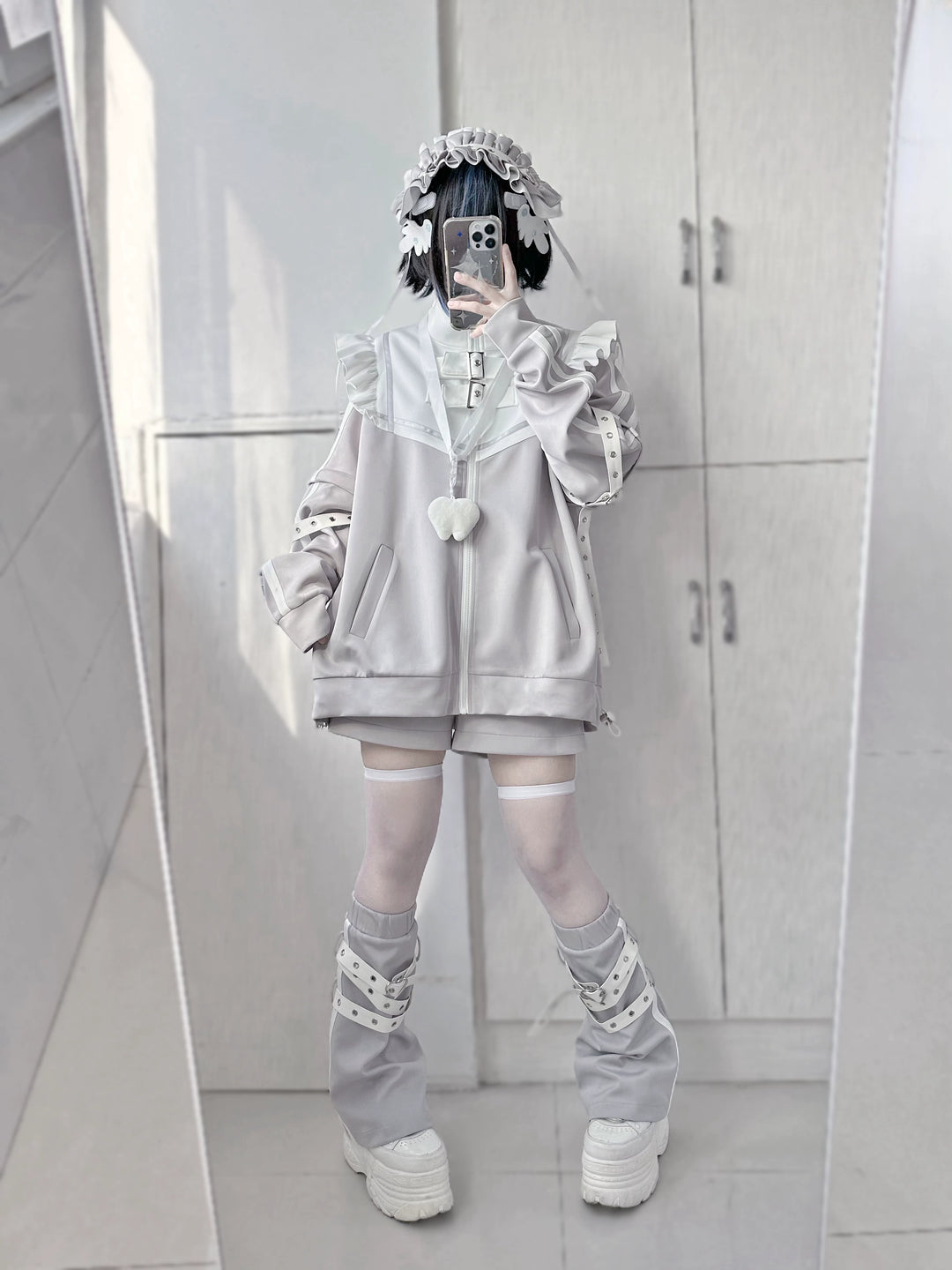 Jirai Kei Outfits Set Gray Black Jacket And Shorts Set 35728:502656 35728:502656