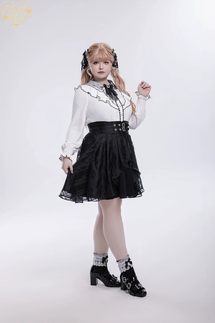Jirai Kei Long-Sleeved Shirt, Ruffled Collar 45128:835592