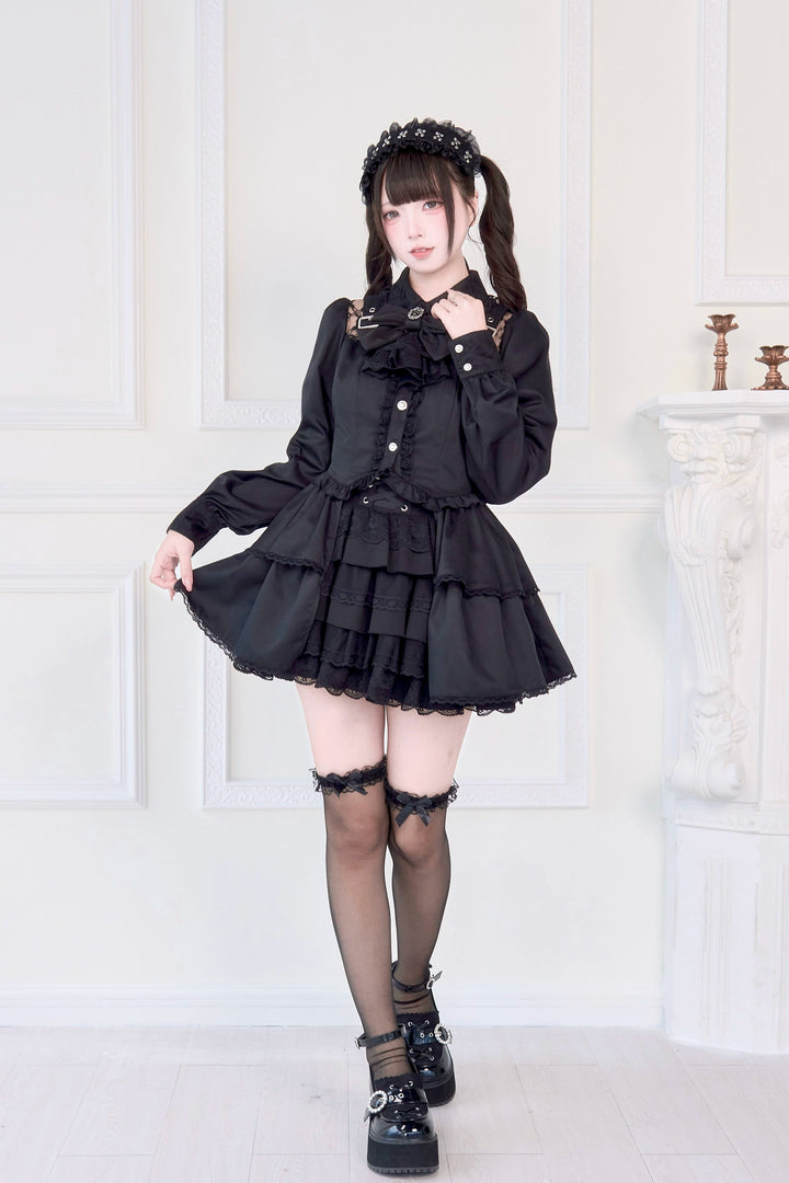 Light Gothic Blouse, Long Tiered Hem, Back Shirring (黑色 / L M) 43588:780717