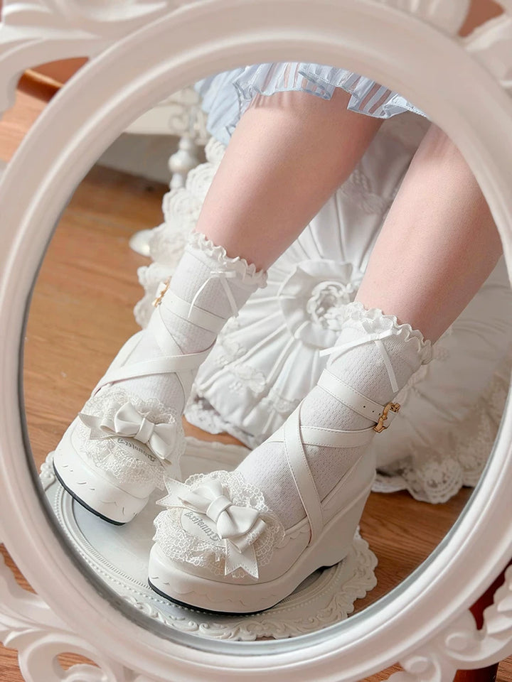 Sweet Lolita Wedge Shoes, Heart & Bow Details 45951:872558
