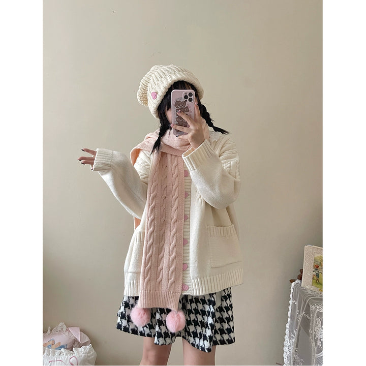 Kawaii Scarf Knitted Neck Warmer With Cute Ball 39340:620268