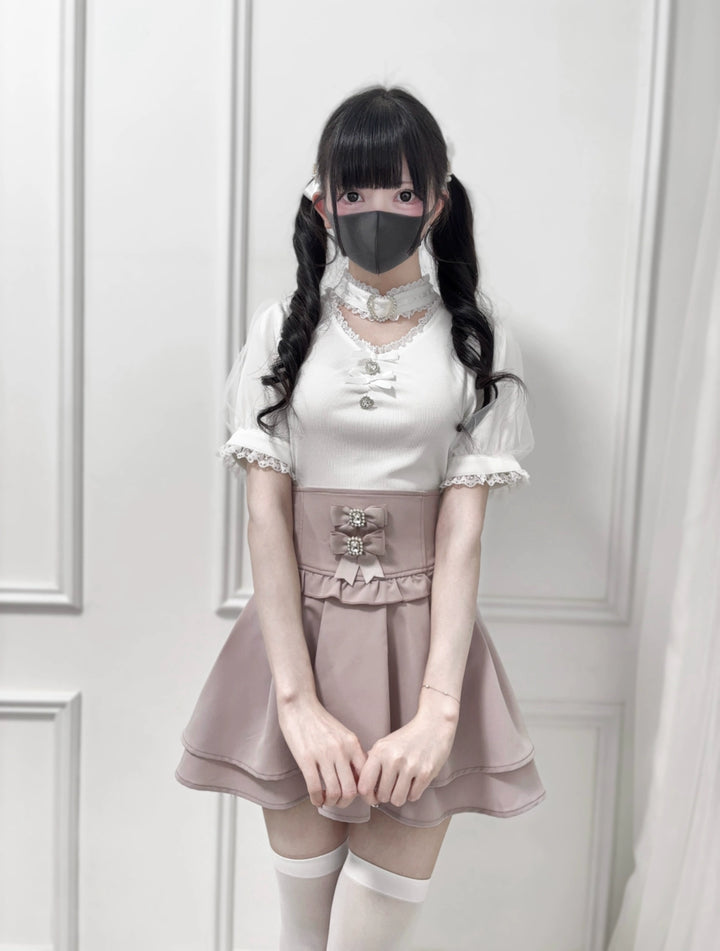 Summer Jirai Kei V-Neck Lace Choker Blouse 43587:780445