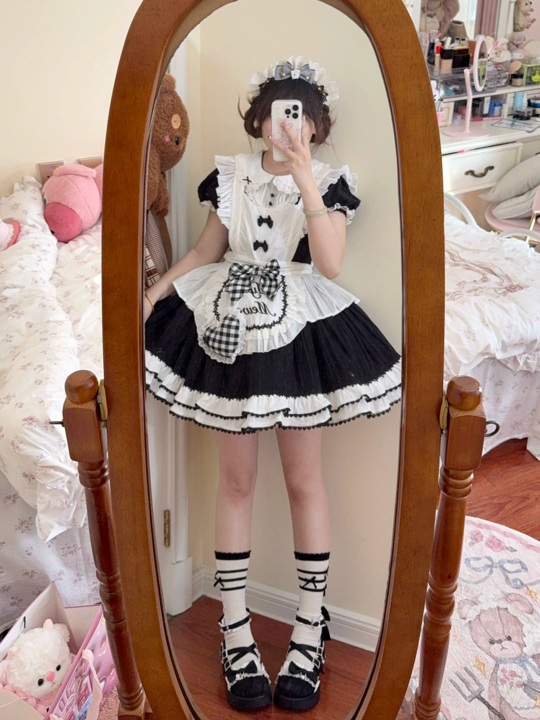 Classic Lolita Mary Jane Shoes, Lace Tulle & Ribbon Bow 46012:873458
