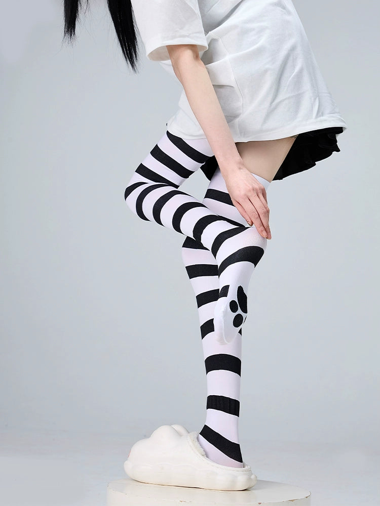 Tenshi Kaiwai Thigh-high Socks Velvet Striped Women Socks – Honey Tenshi Kaiwai Thigh-high Socks Velvet Striped Women Socks – Honey