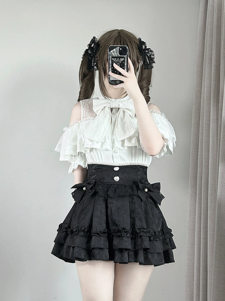 Jirai Kei Lace Skirt, Black Jacquard And Houndstooth Style (L M S XL) 44163:801153
