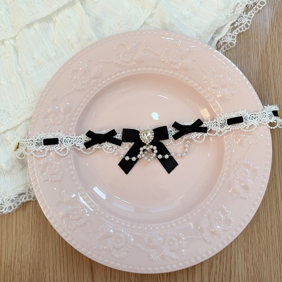 Jirai Kei Lace Choker, Heart Shaped Rhinestone 44953:832983