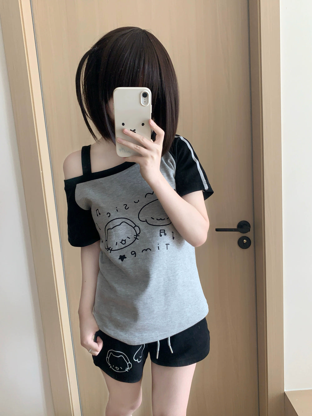 Kawaii Summer Music Time Printed Top & Shorts With Pockets (L M S) 42904:757285