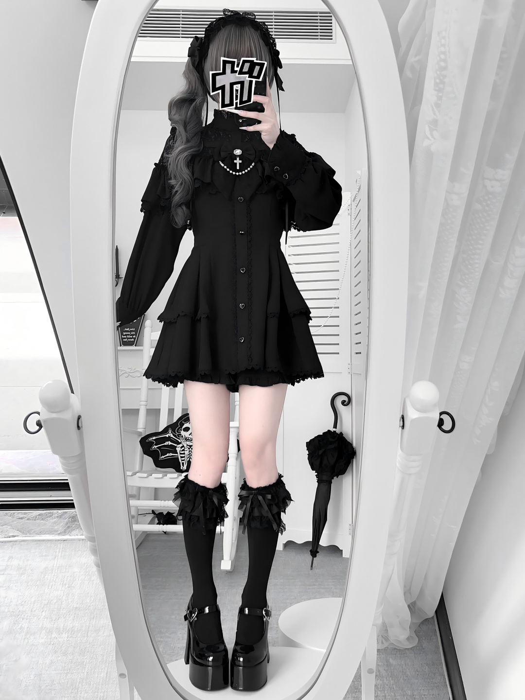 Cape Style Jirai Kei Dress, Cross Pendant 43685:832727